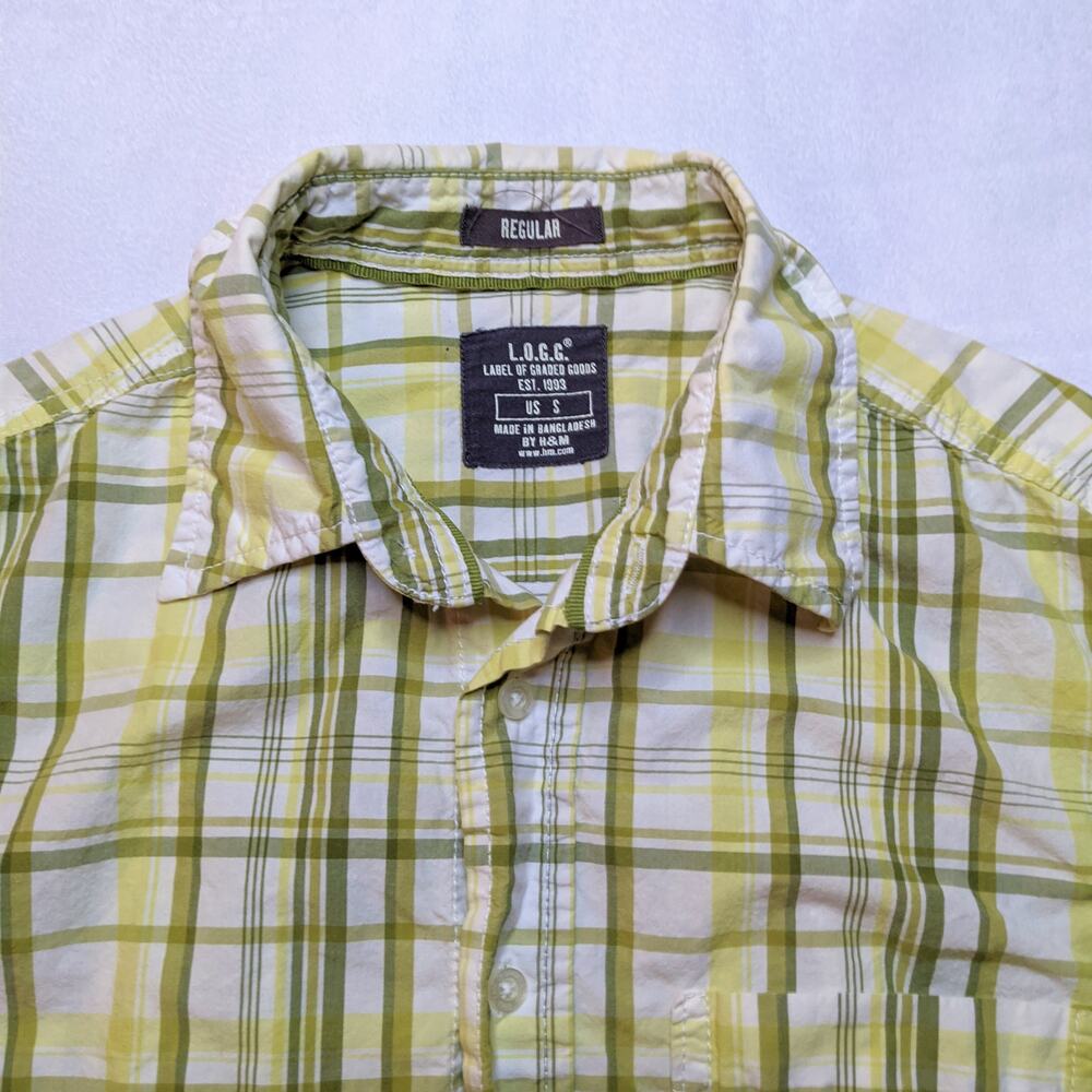 H&M LOGG Green Plaid Shirt Men's Casual Long Sleeve Small - Picture 2 of 4
